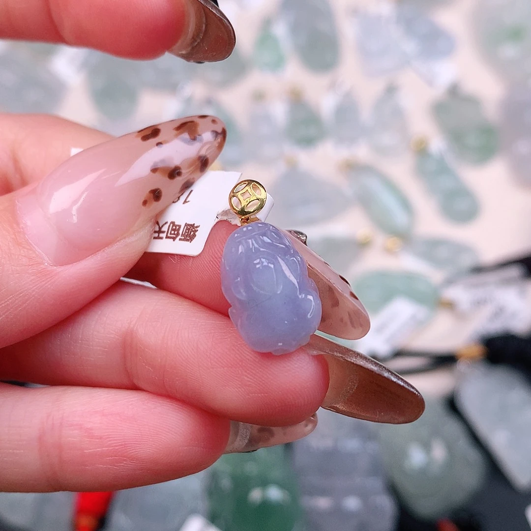 翡翠颈饰18K金镶嵌紫貔貅19、14、9.6、5.6