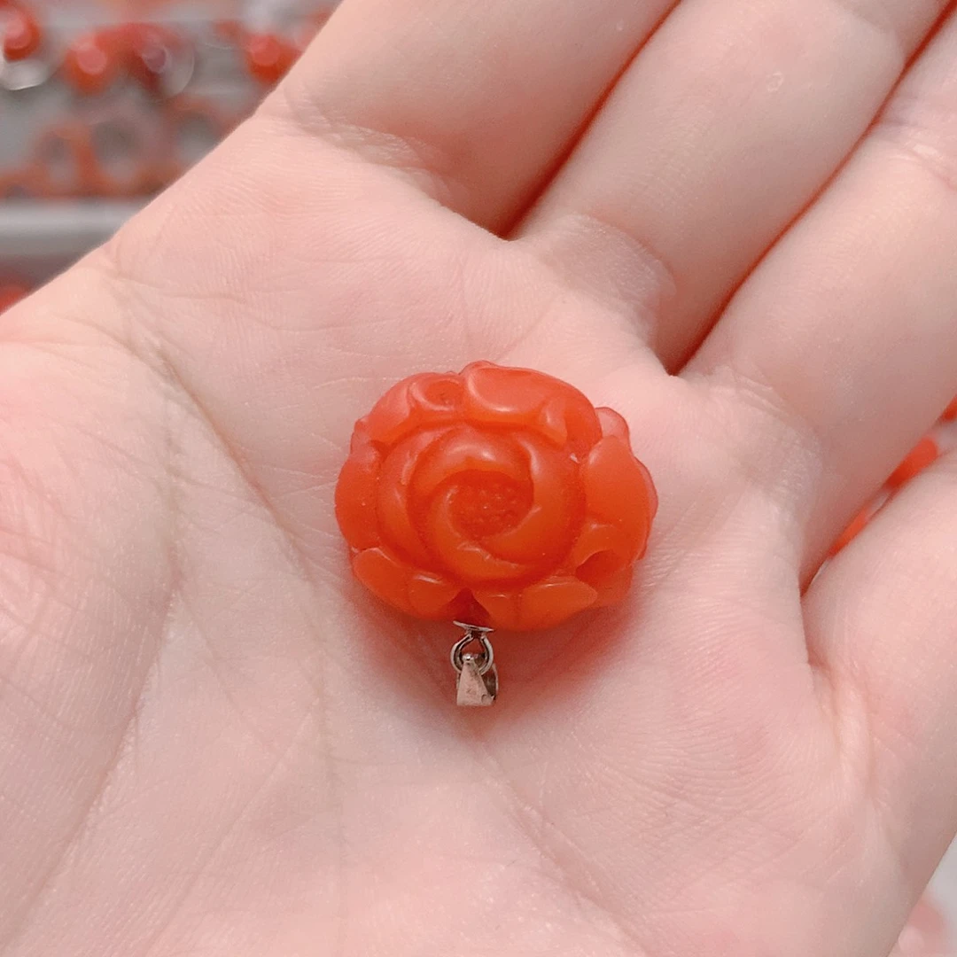 南红玛瑙银S925镶嵌吊坠(不含链)