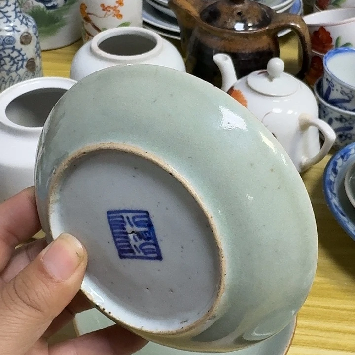 政***豆青釉盘子全品相