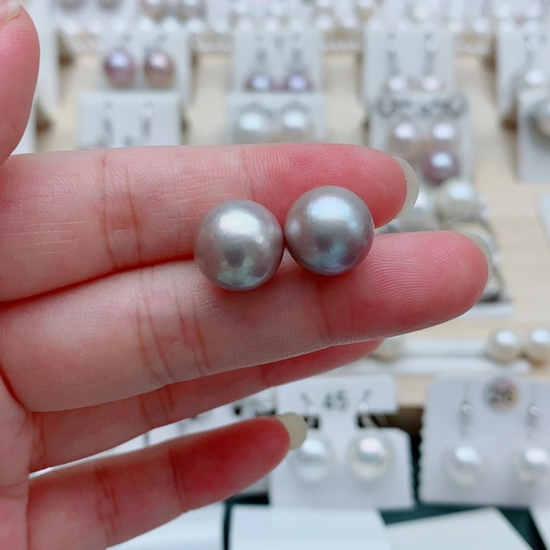 银S925镶嵌耳饰淡水珍珠11mm