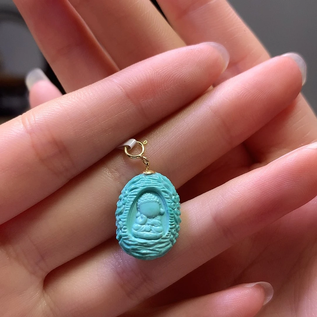 绿松石18K金镶嵌吊坠