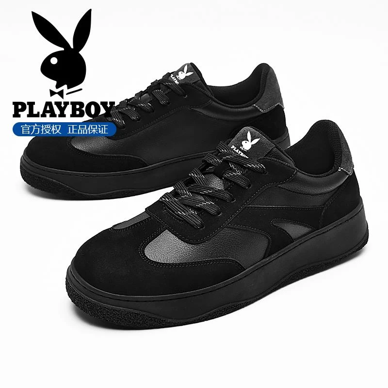 花花公子鞋子男2025新款秋季黑色青少年潮流百搭厚底防滑休闲板鞋