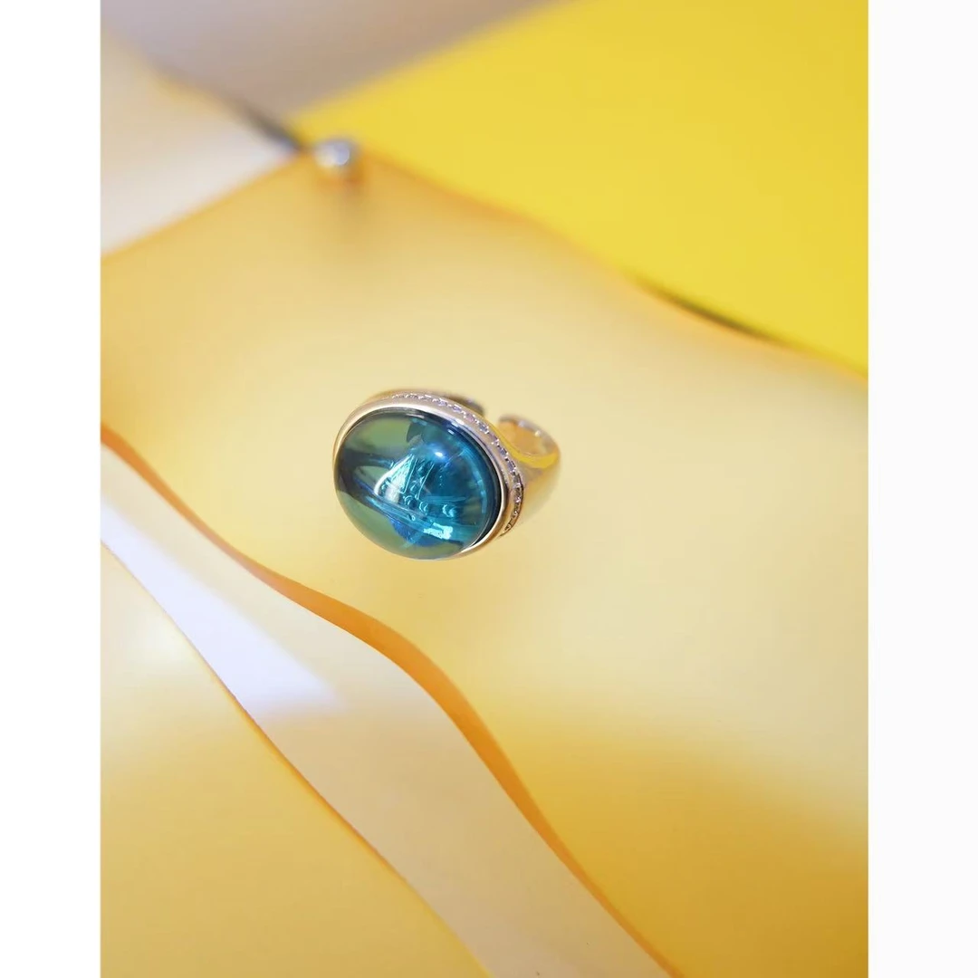 铜合金戒指 小众设计蓝色系开口戒指46329