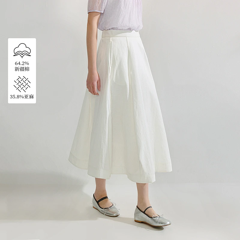 【一秒入夏】茵曼夏季亚麻法式白色气质半身裙高腰显瘦宽松长裙