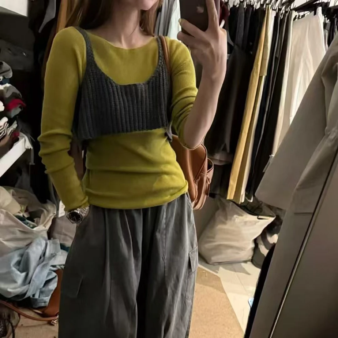 秋冬针织毛针织衫秋季套头款圆领时尚短款条纹气质