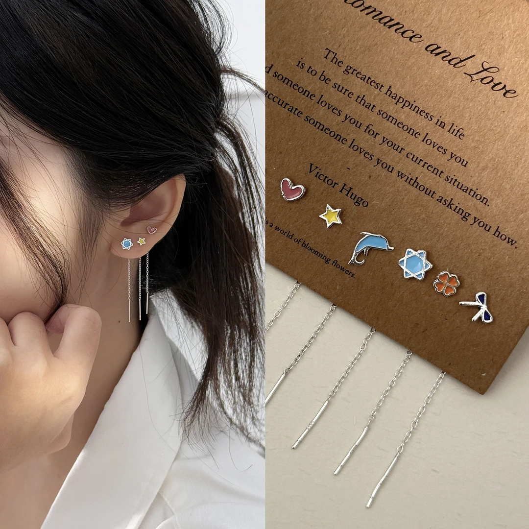 小麋人 足银耳饰 CE9495蝴蝶十字架四叶草小鲸鱼耳线女耳环耳饰