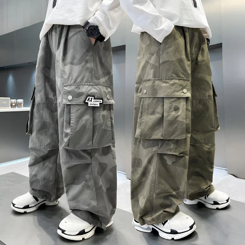 男童迷彩裤春秋2025中大童时尚休闲宽松长裤儿童春季新款工装裤潮