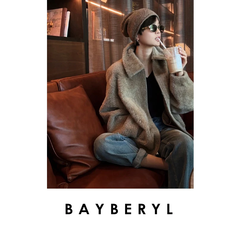 BAYBERYL老贝埃弗林*拉贡卷翻领时尚秋拉链一体皮衣PY5G1901