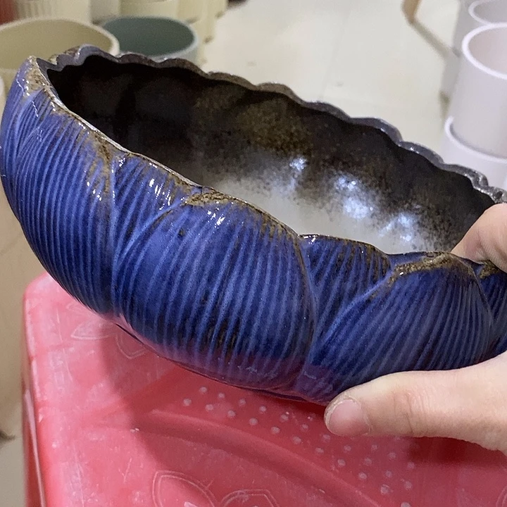 陶摆件陶盆有孔 瑕疵针孔漏釉介意勿拍外口 22外高8