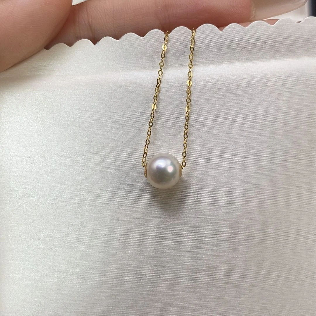 18K金镶嵌套链海水珍珠8-8.5