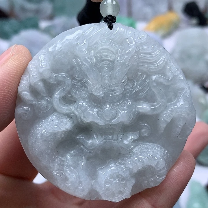 翡翠未镶嵌颈饰龙凤呈祥两面工艺福利