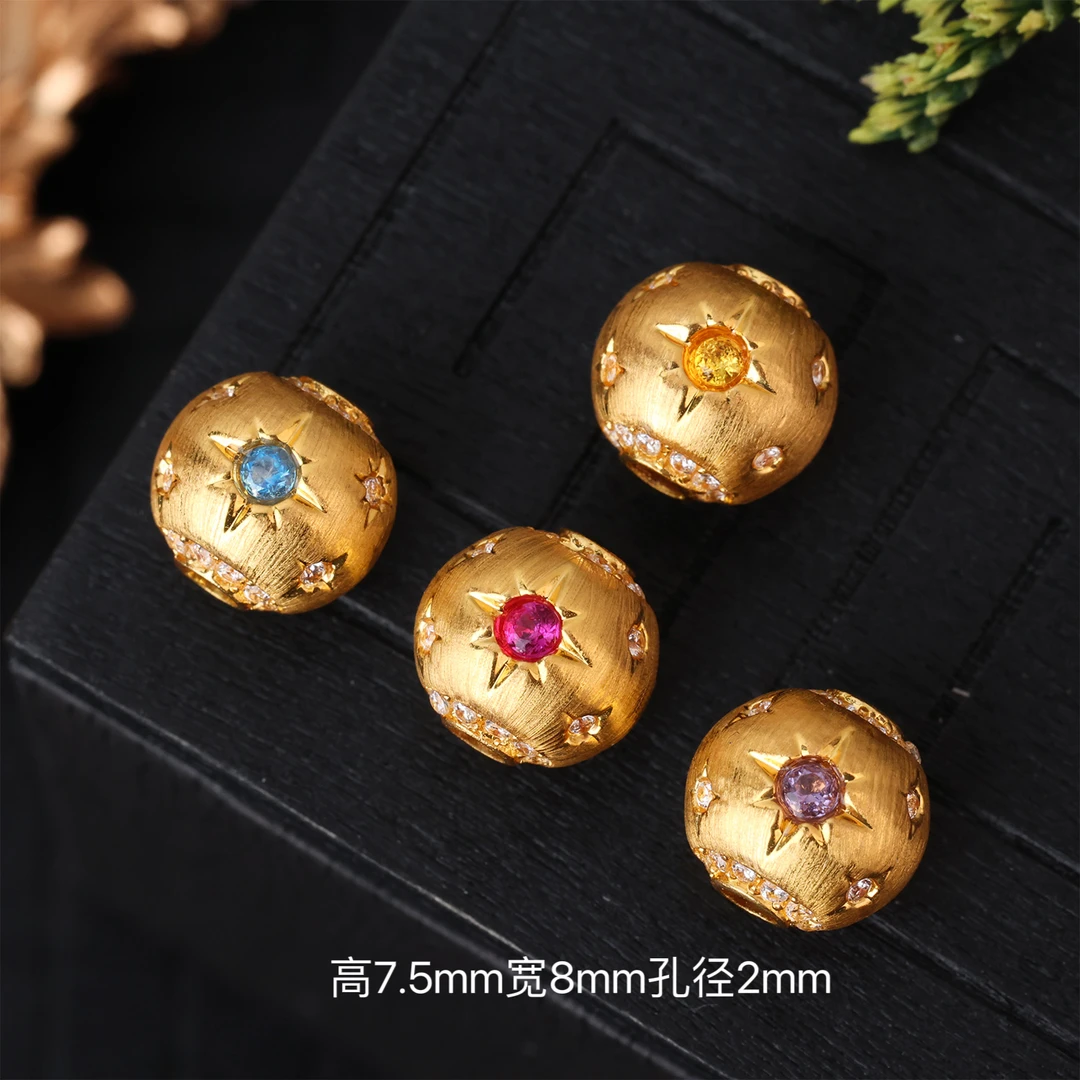 【来福工厂】18k金豪镶爆闪拉丝八芒星8mm隔珠路路通配饰