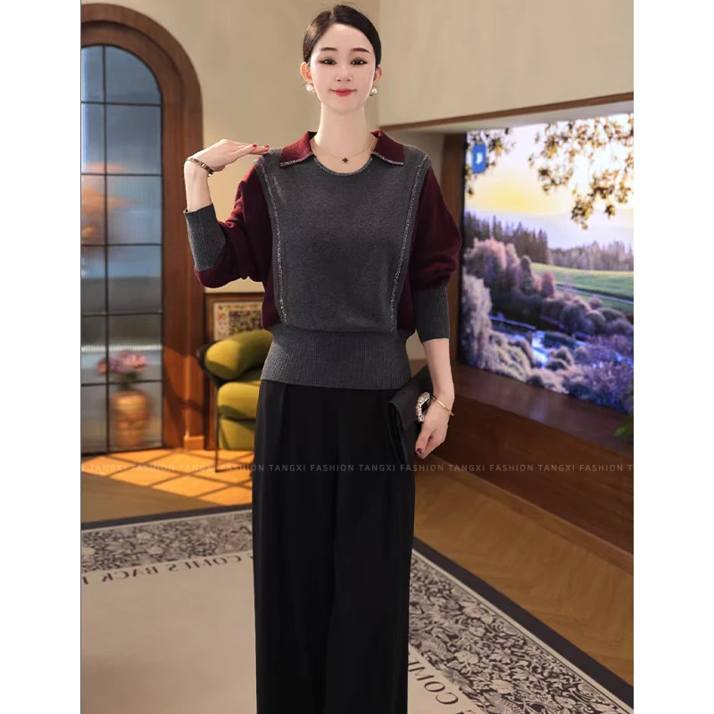 2025秋冬新款【QQ-1211JR】含绵羊毛高级紫灰色长袖套头针织毛衣女