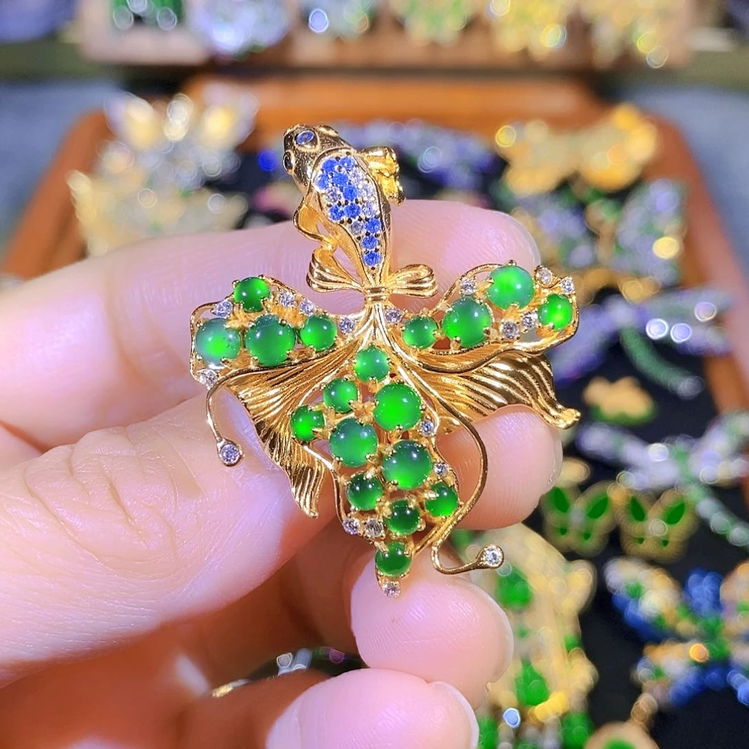 吊坠(不含链)银S925镶嵌翡翠