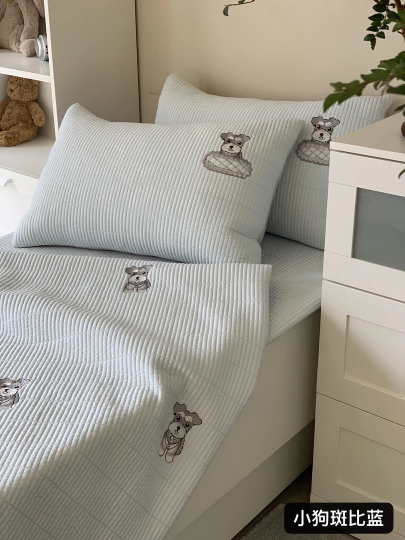 【MJ】小狗斑比系列 设计师款双面再生纤维刺绣床盖三件套