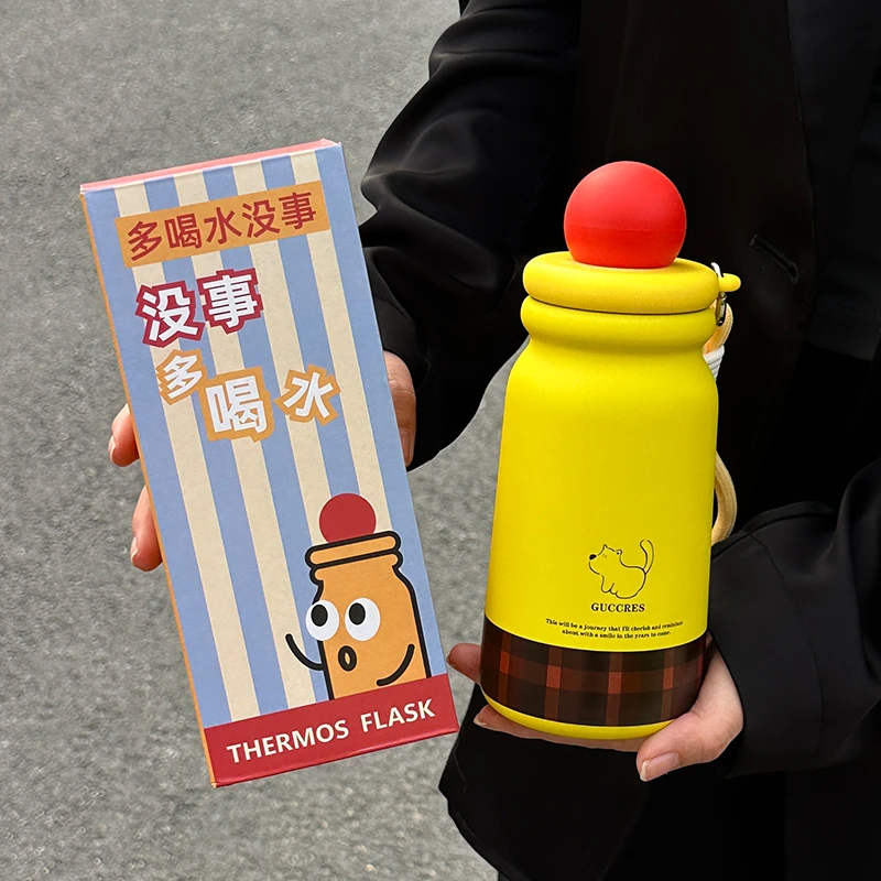 绚青简约保温杯女生2025新款大容量水杯便携学生上学专用吸管杯子