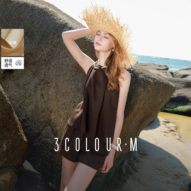 【大乔专属】三彩2025夏季新款高智风套装挂脖无袖上衣宽松短dbx