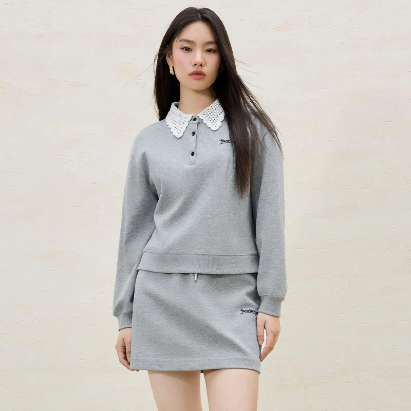 独束微胖大码女装娃娃领卫衣半裙胖M休闲时尚套装25DS81244/81245