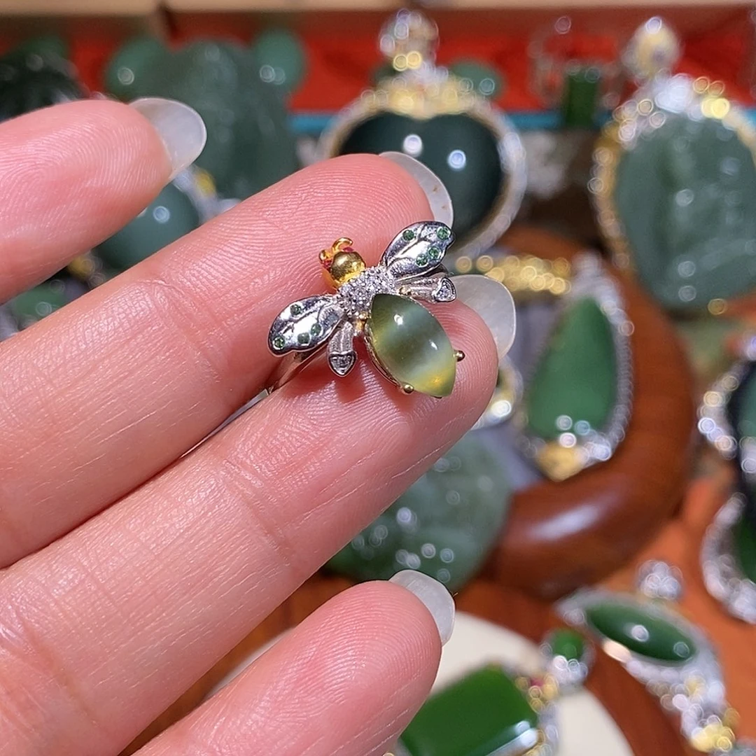 和田玉（碧玉）银S925镶嵌戒指