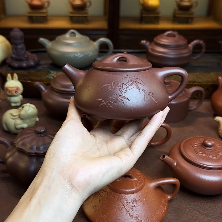 紫砂茶壶景舟石瓢，底槽清