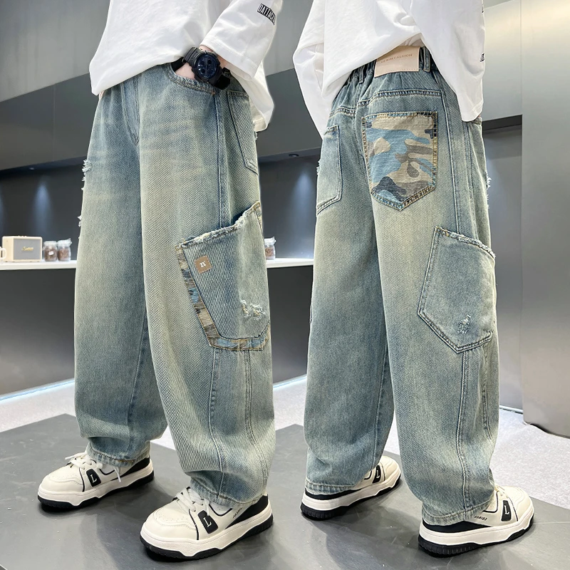 男童裤子春秋款牛仔裤2025新款儿童秋装工装裤大童男孩秋季长裤潮