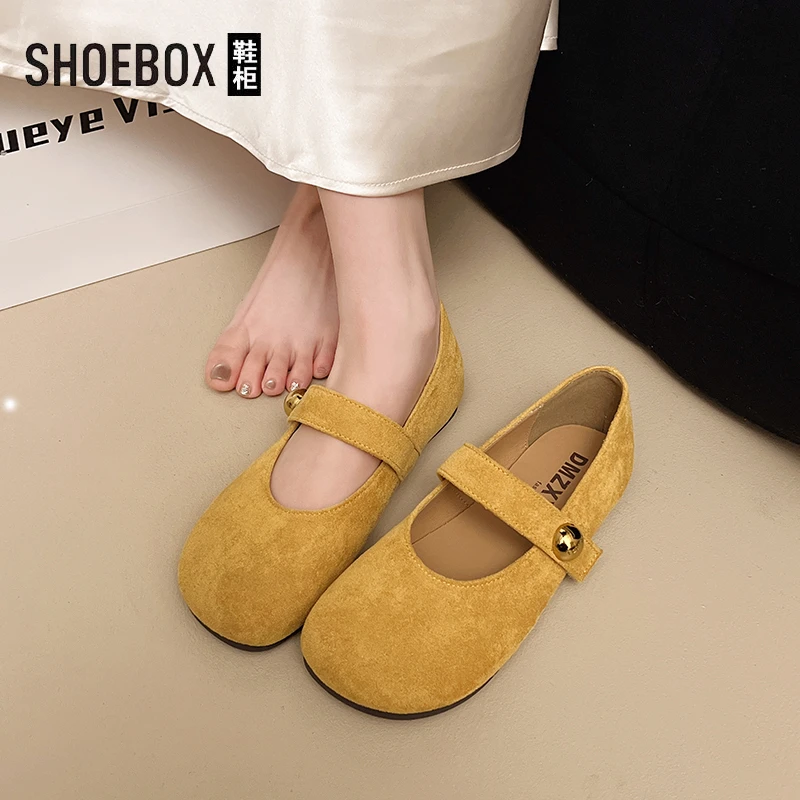 SHOEBOX鞋柜法式复古浅口单鞋女款2025新款仙女风平底玛丽珍鞋子