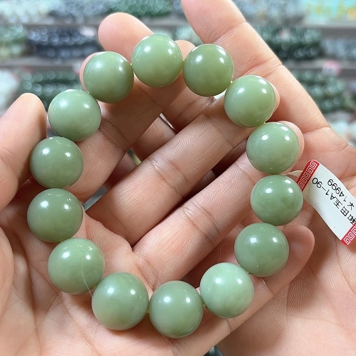 和田玉手链未镶嵌新疆若羌青黄口料卡16