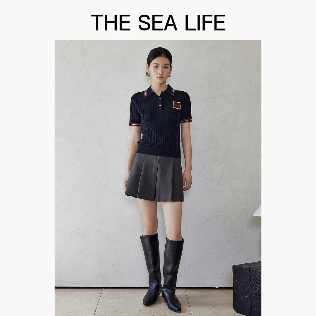欧海一生老钱风撞色polo领针织短袖25秋新款上衣thesealife210113