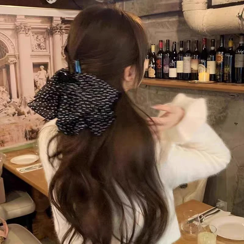 网纱波点蝴蝶结抓夹气质时尚半抓秋冬发饰女y