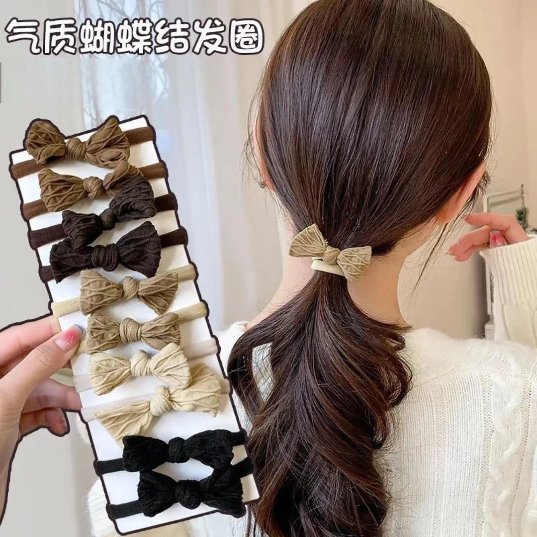 气质蝴蝶结发圈咖色领结毛巾圈甜美耐用头饰发绳简约无接缝发圈