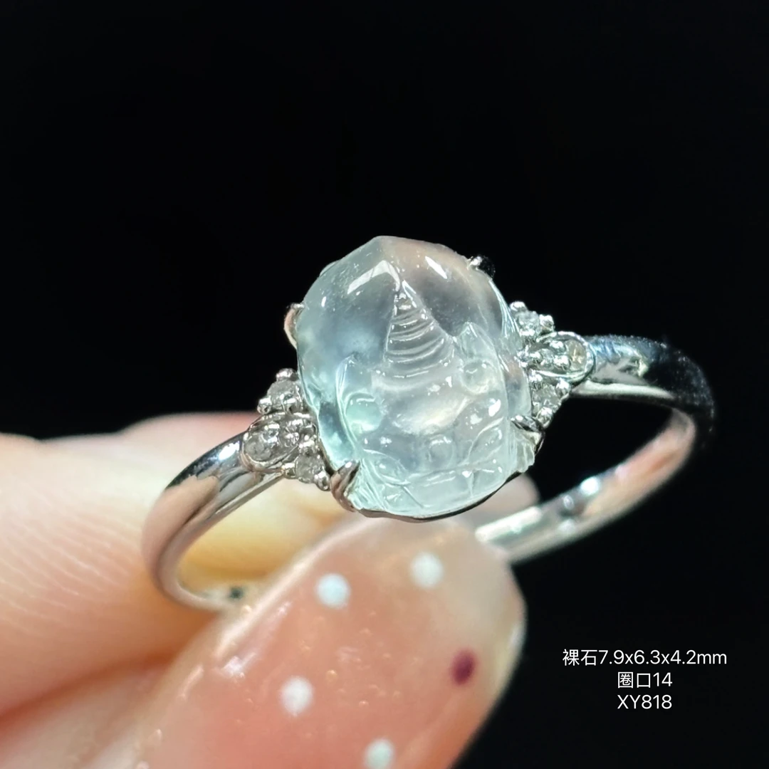 18K金镶嵌缅甸天然翡翠A货高冰貔貅戒指XY（下单咨询缅甸正宗翡翠