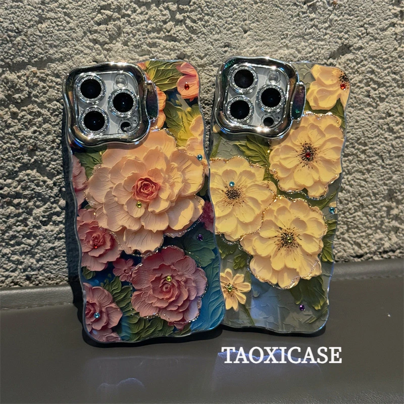 电镀支架镜头花朵iPhone14/13适用11苹果16/15PROMAX手机壳12防摔