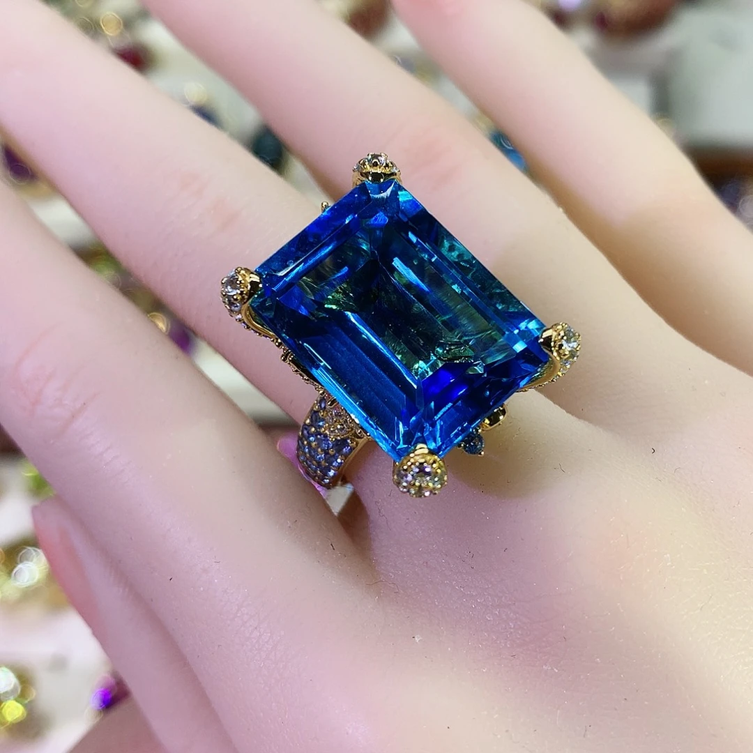 托帕石戒指银S925镶嵌