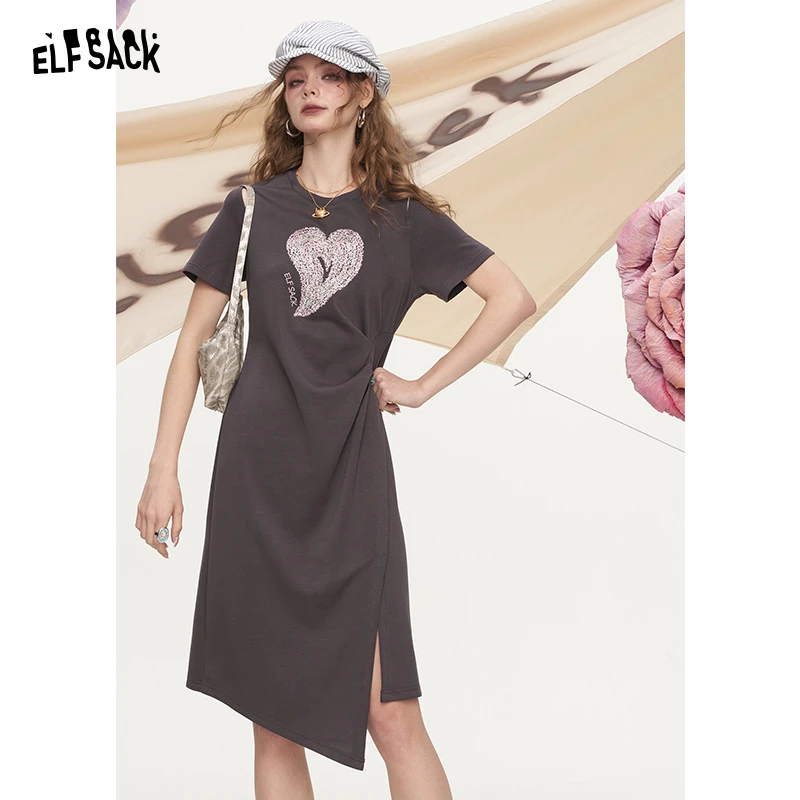【大瑶】妖精的口袋爱心褶皱短袖t恤连衣裙女夏季新款宽松休闲