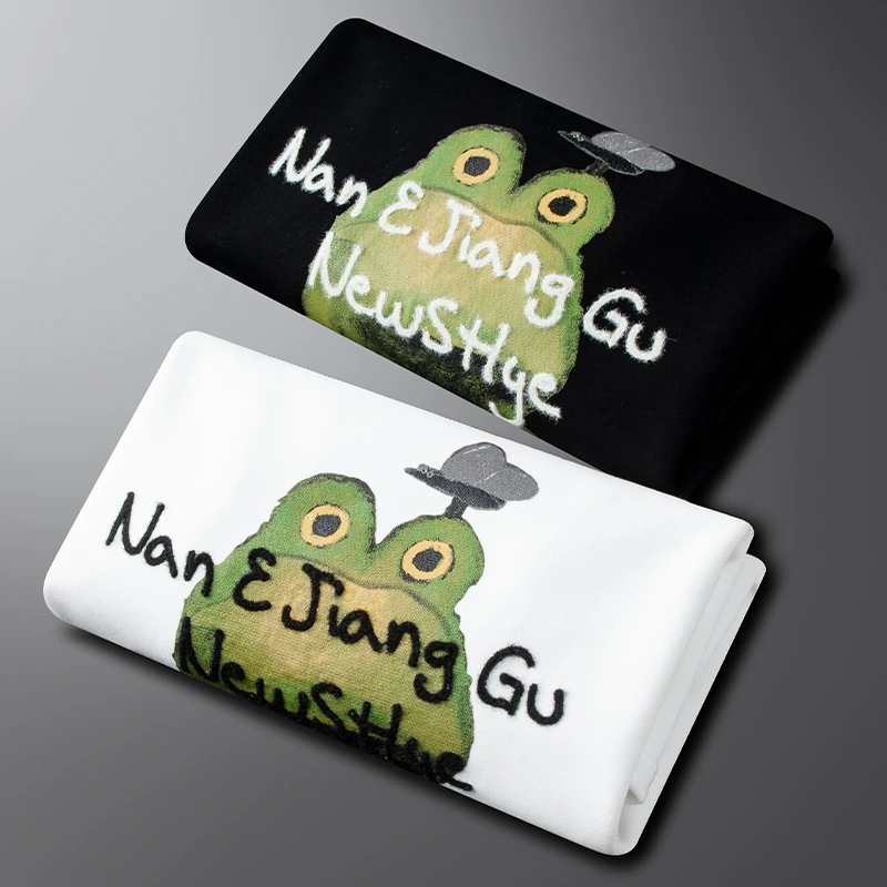 长袖t恤男士秋季2025新款青蛙王子印花白色舒适圆领休闲套头卫衣