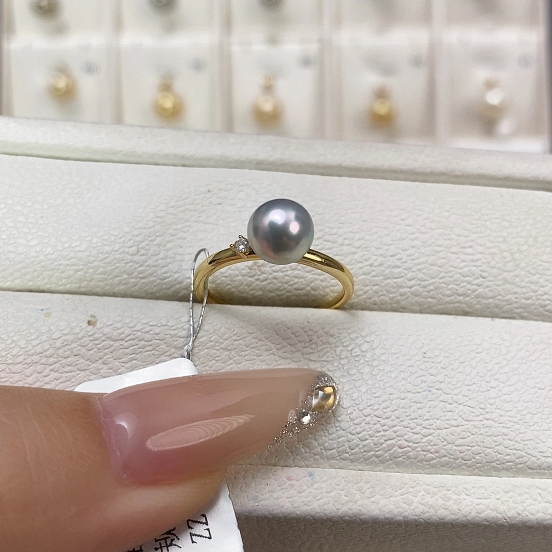 海水珍珠戒指银S925镶嵌7.5-8