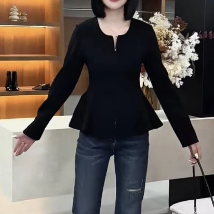 秋季新款高质感极简风显瘦上衣沙漏腰显瘦开衫小外套女装5239