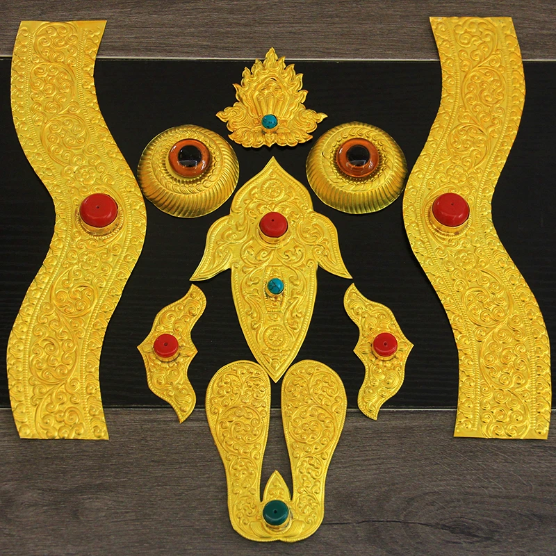 包铜羊头铜片装饰品牛羊头骨动物标本镶边铜皮西藏特色手工艺礼品