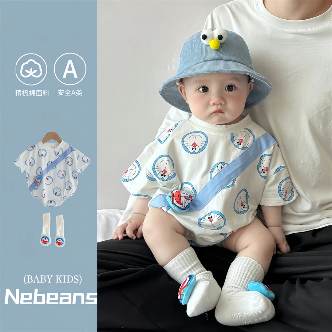 25夏季新款婴幼儿三角包屁衣 潮牌蓝胖胖夏天男女宝哈衣套装爬服