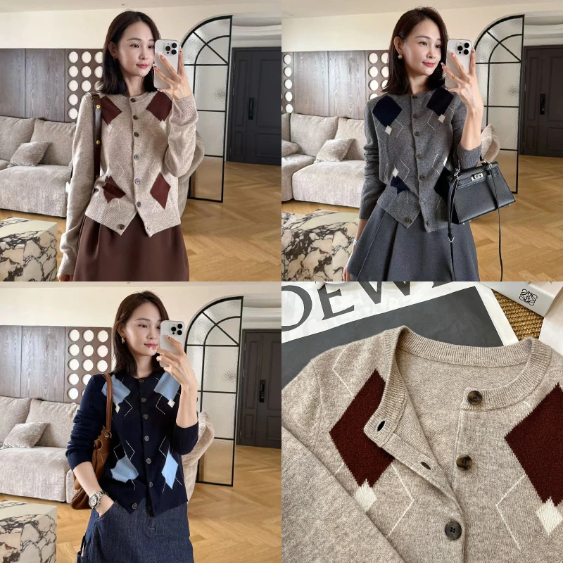 【一比Eby】拼色圆领针织开衫休闲百搭宽松上衣251512#