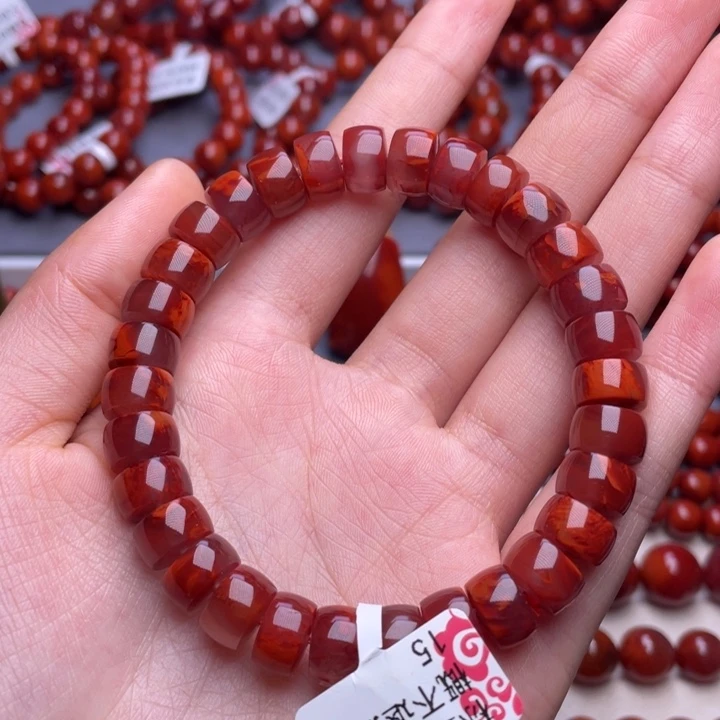南红玛瑙未镶嵌其他10mm精工瓦西牛血红火焰药片手串