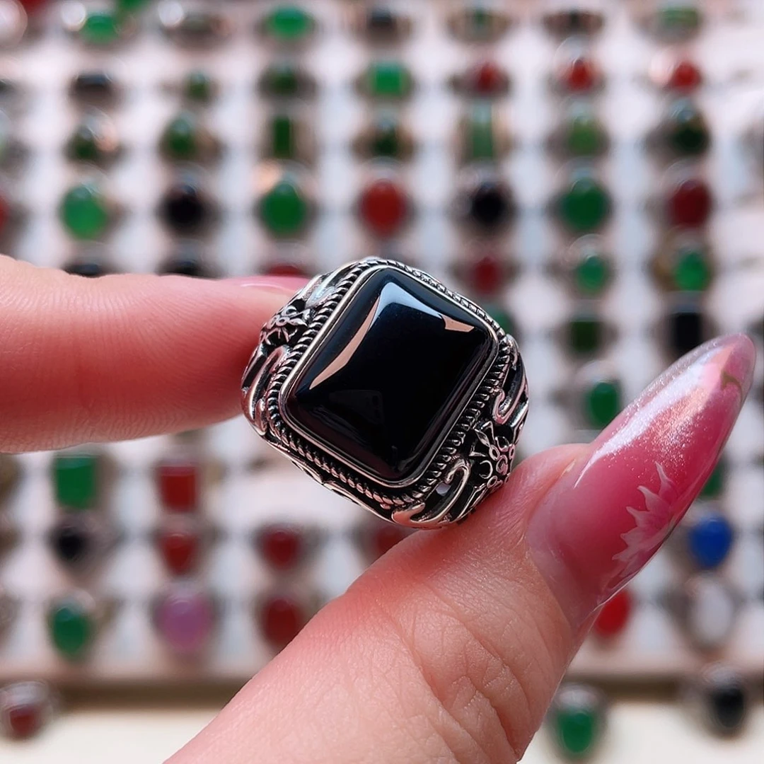 玛瑙/玉髓戒指银S925镶嵌