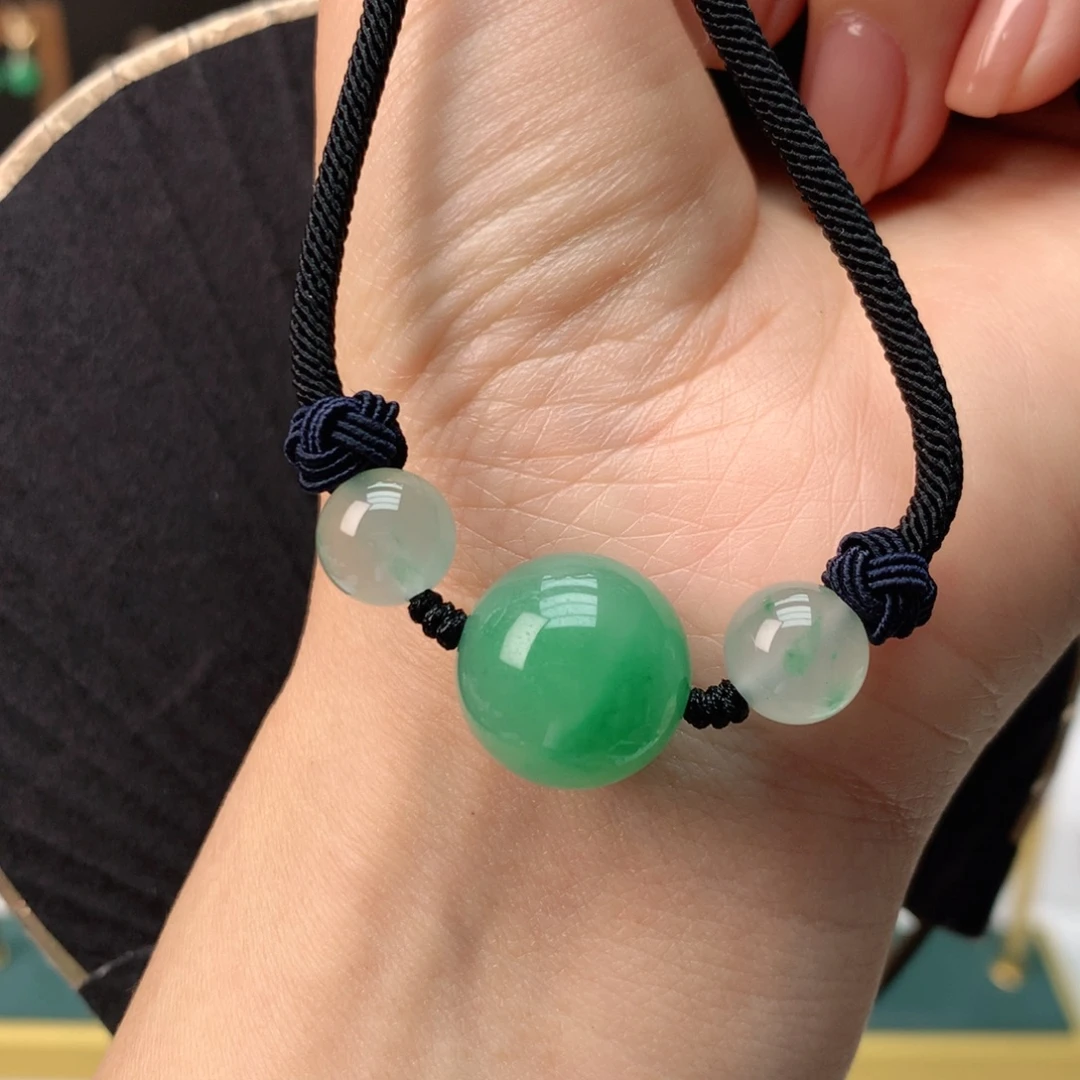 石英质玉（非洲翠）未镶嵌冰飘花精品大单珠项链