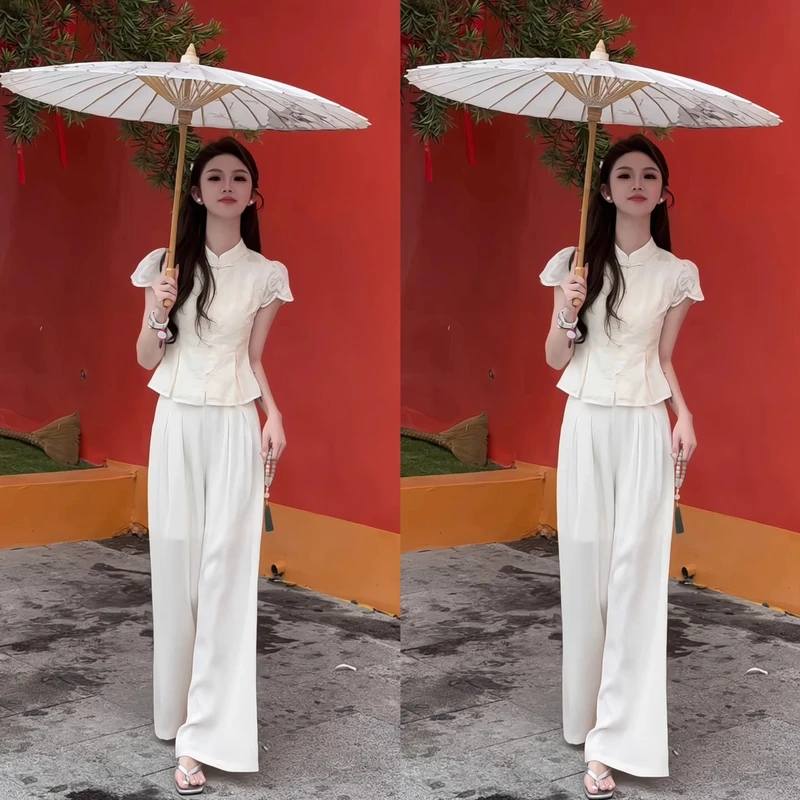 （意中人）禅意少女刺绣提花温婉大气修身简约上衣