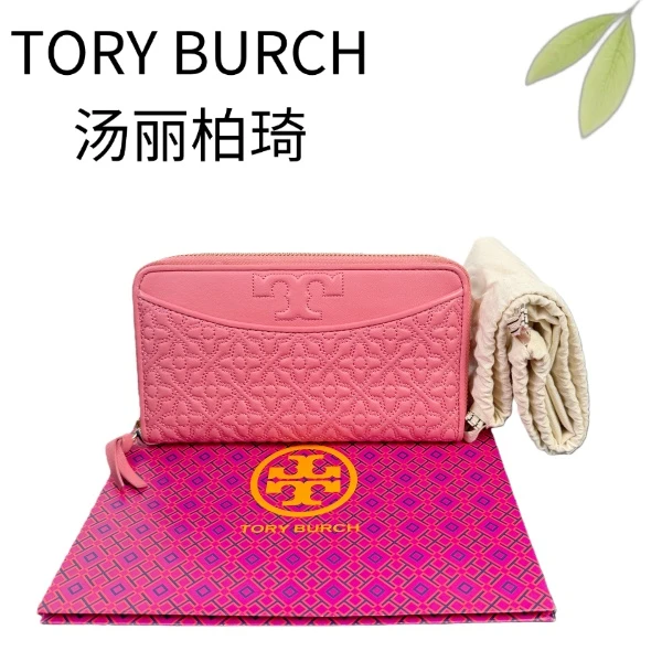 99新 TORY BURCH/汤丽柏琦 玫粉钱包G25128036底长20X10