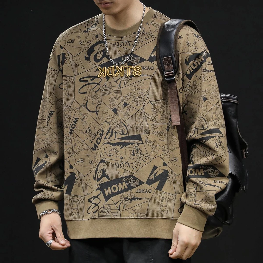 灏吉弧卫衣男春秋款圆领男款衣服秋季2025新款长袖大码美式印花