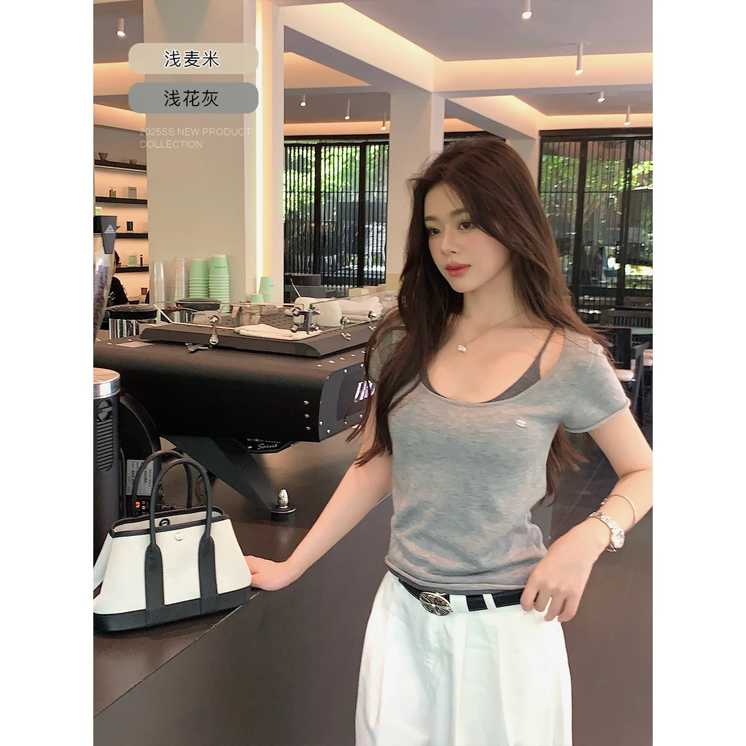 【QIUROUYAO邱肉瑶】盛夏慵懒感*简约净色系假两件针织上衣