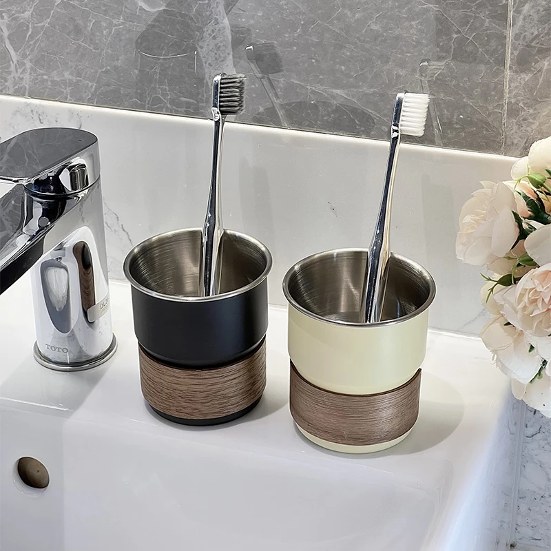 轻奢304不锈钢情侣漱口杯防霉防摔牙刷杯卫生间家用牙缸洗漱杯子