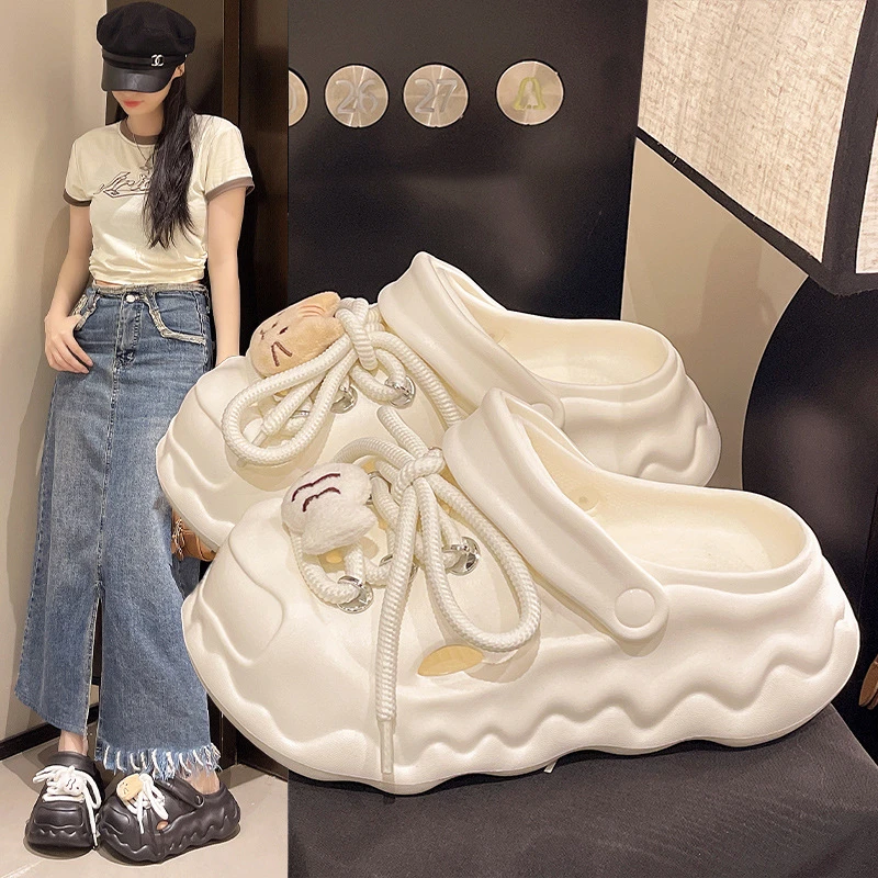 云朵洞洞鞋2025夏季女心包头两穿猫鱼鞋带居家少百搭防滑凉拖鞋