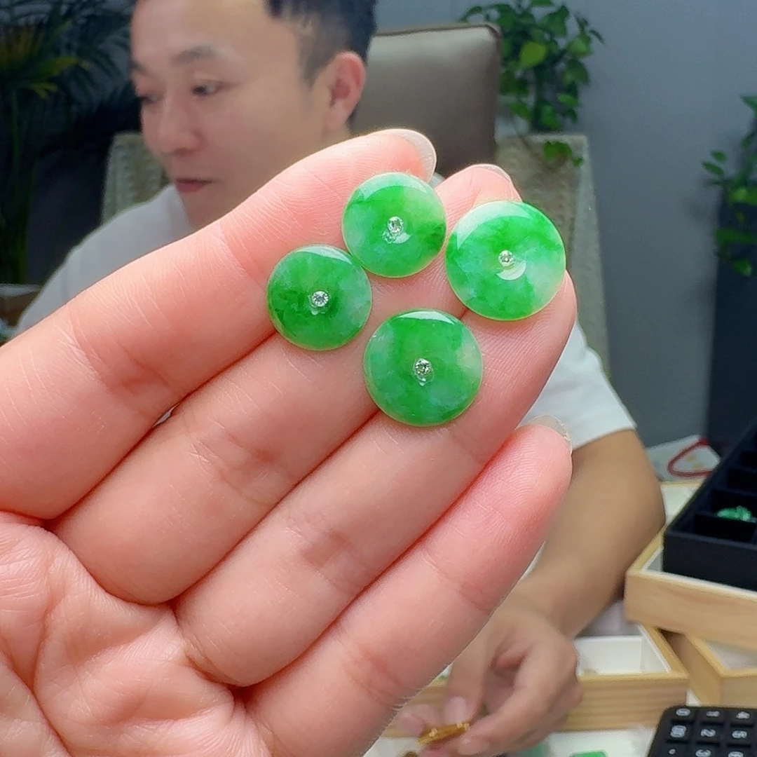 翡翠18K金镶嵌耳饰多样性发货其一